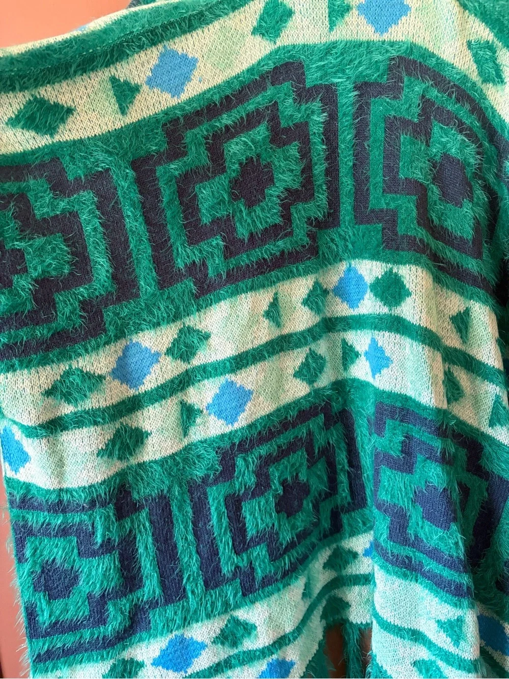 Free People Boho Aztec Print Fringe Kimono Cardigan — One Size — Gently Used